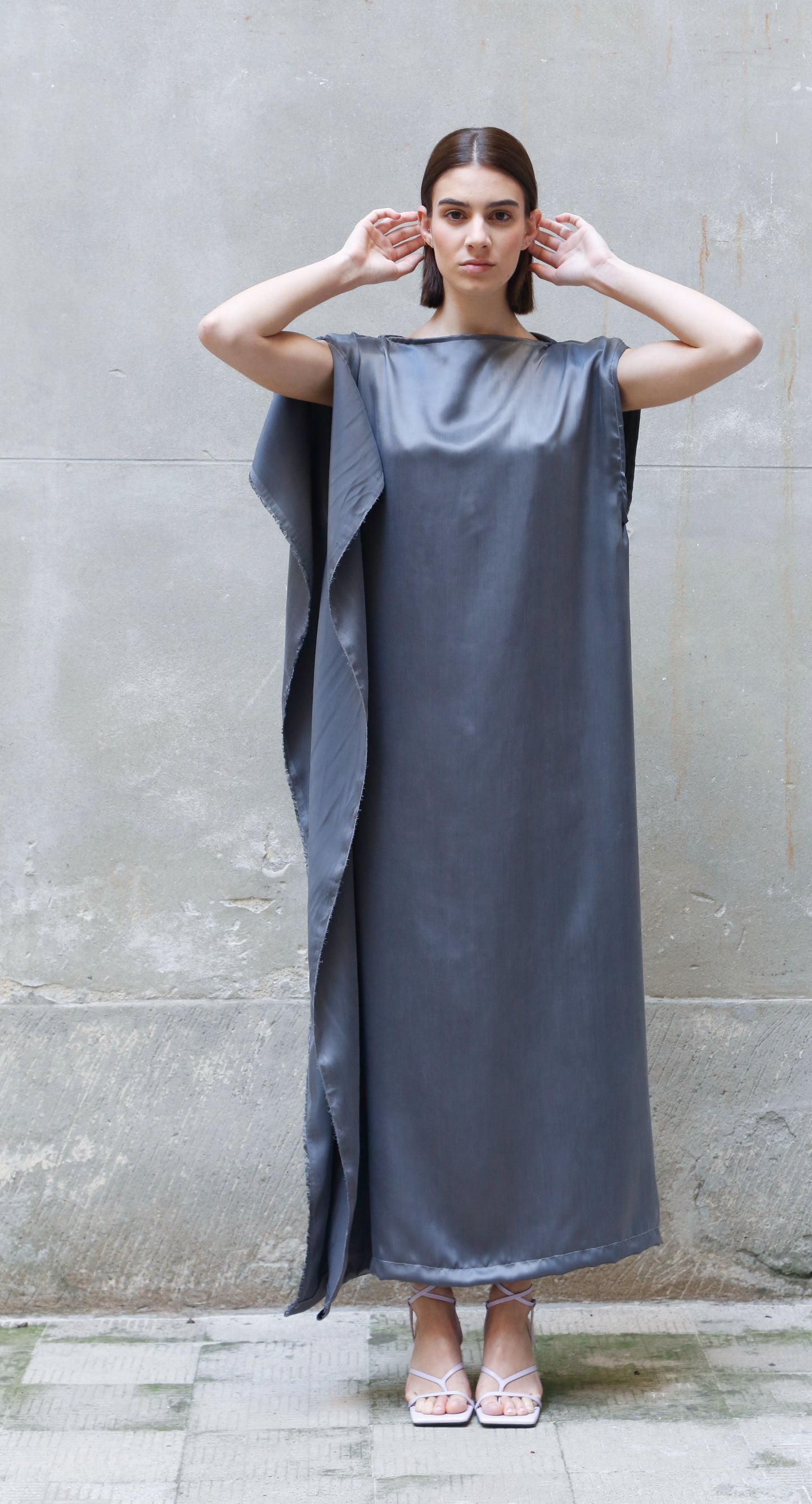 Sleeveless Bemberg Draped Maxi Dress-2