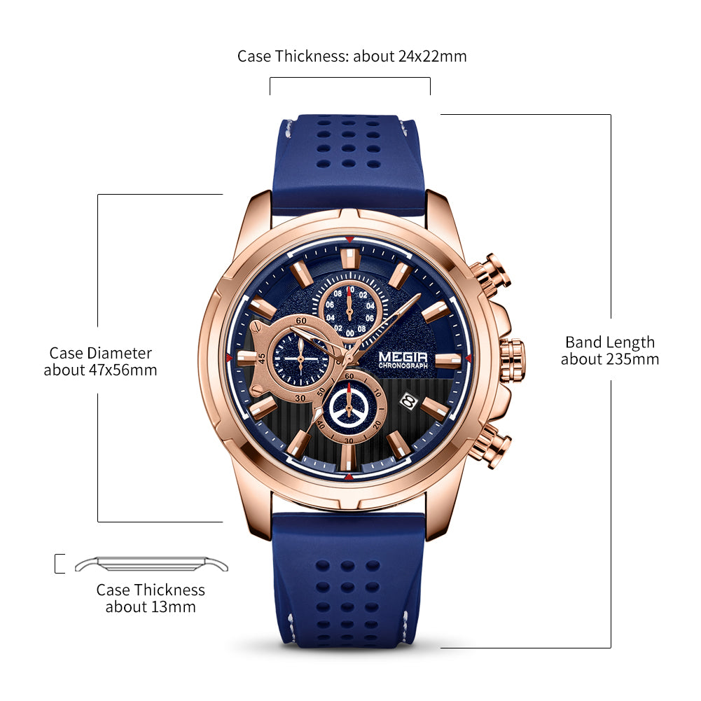 MEGIR Brand Luxury Sport Quartz Watch Silicone Chronograph Men Wristwatches Waterproof Male Calendar Clock Wrist Watch 2101