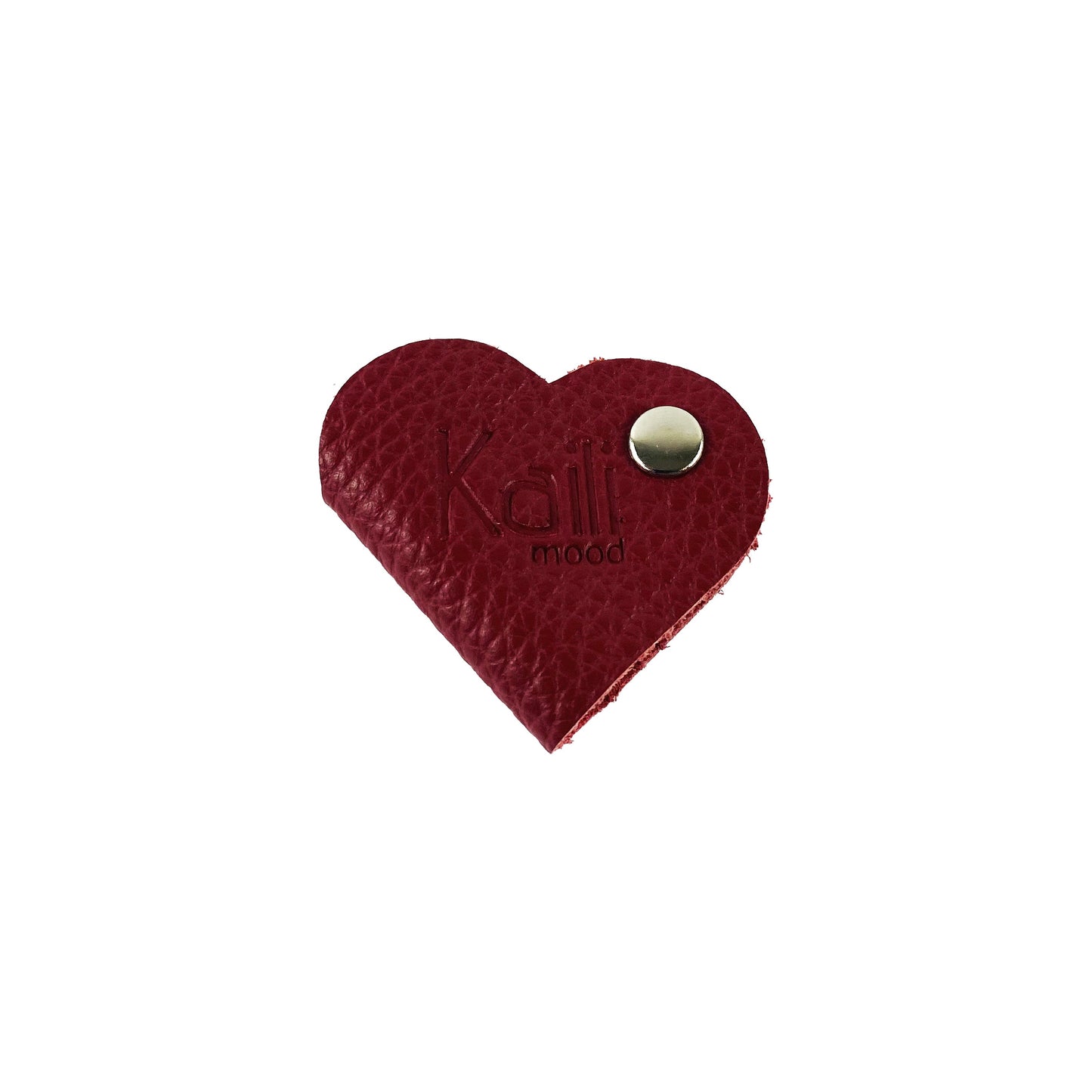 K0039VB | Heart Cable Winder Made in Italy in Genuine Full Grain Leather, Dollar Grain - Red Color - Dimensions: 5 x 8 x 0.5 cm - Packaging: Rigid Gift Box with bottom/lid