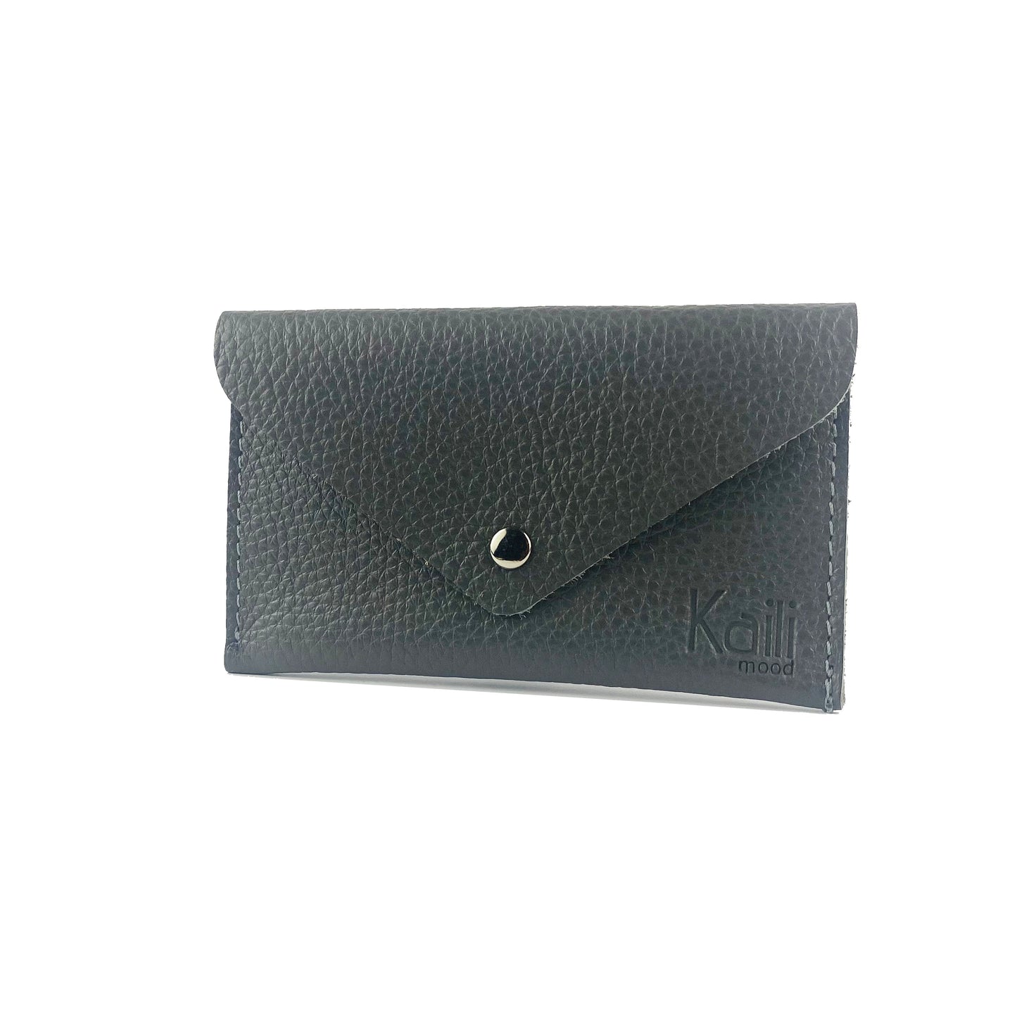 K0040FB | Flap pouch Made in Italy in genuine full-grain leather, dollar grain - Grey colour - Dimensions: 13 x 8 x 0.5 cm - Packaging: Rigid bottom/lid gift box