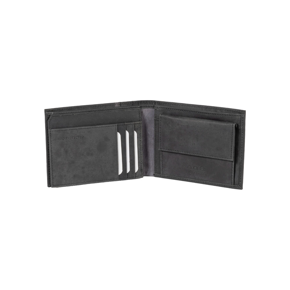 K12204AF | Portafogli Uomo in Vera Pelle pieno fiore, Naked. Colore Nero. Protezione RFID. Dimensioni da chiuso: cm 12,5 x 9,5 x 2. Confezione: Scatola regalo fondo/coperchio