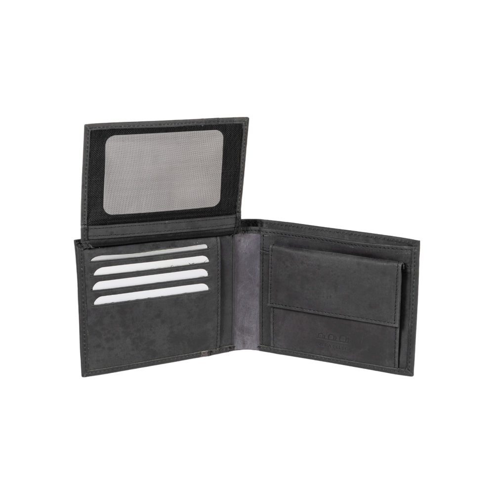 K12204AF | Portafogli Uomo in Vera Pelle pieno fiore, Naked. Colore Nero. Protezione RFID. Dimensioni da chiuso: cm 12,5 x 9,5 x 2. Confezione: Scatola regalo fondo/coperchio