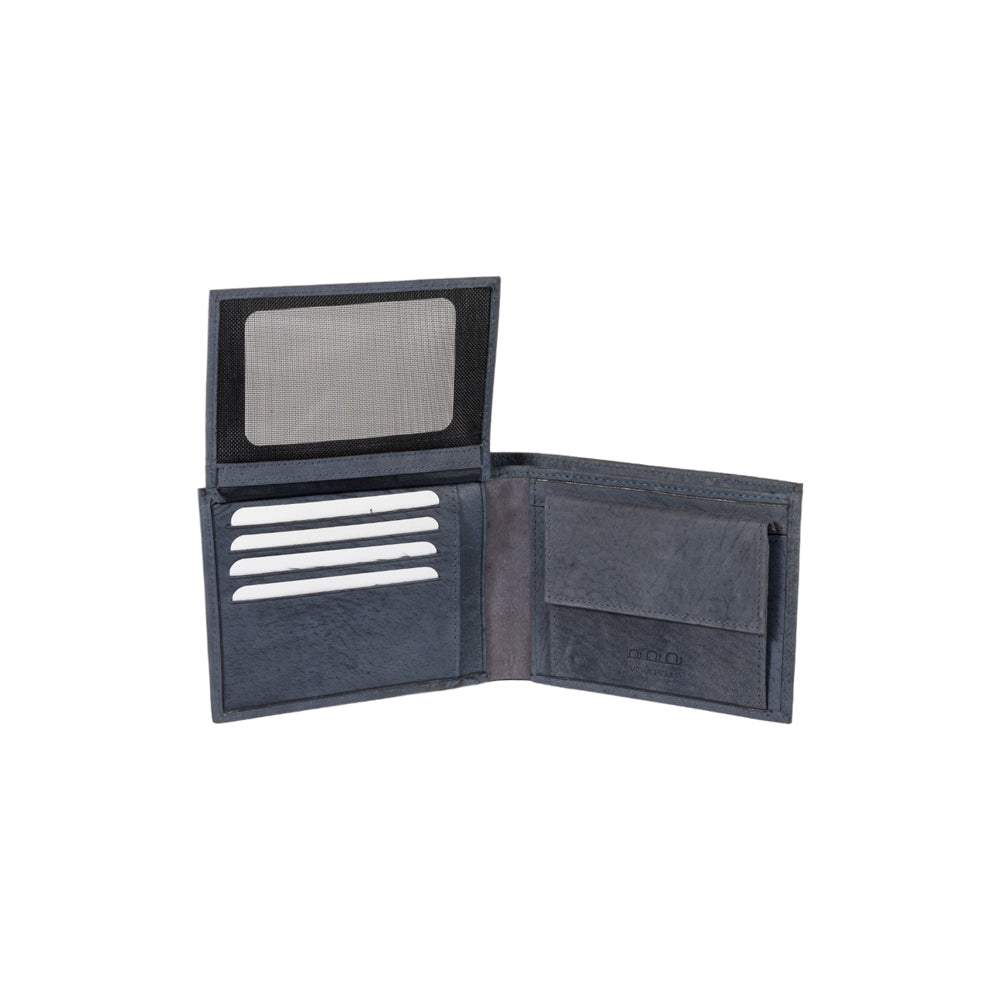 K12220DF | Portafogli Uomo in Vera Pelle pieno fiore, Naked. Colore Blu. Protezione RFID. Dimensioni da chiuso: cm 11,5 x 8,3 x 2. Confezione: Scatola regalo fondo/coperchio