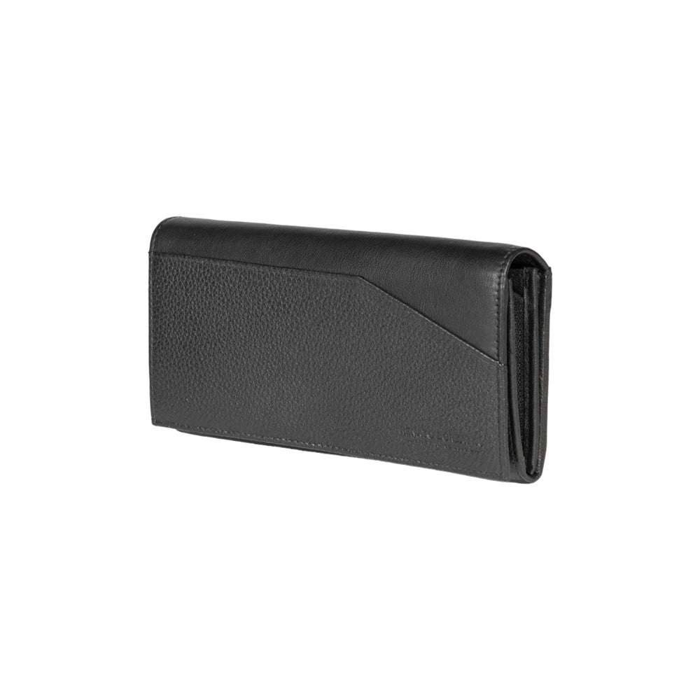 RB12129A | Portafogli Donna in Vera Pelle pieno fiore, grana dollaro/leggera. Colore Nero. Protezione RFID. Dimensioni da chiuso: cm 18,5 x 10 x 3. Confezione: Scatola regalo fondo/coperchio