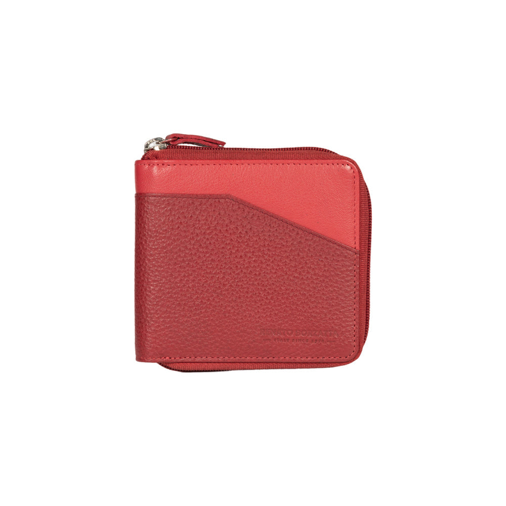 RB12175V | Portafogli con Lampo in Vera Pelle pieno fiore, grana dollaro/leggera. Colore Rosso. Protezione RFID. Dimensioni da chiuso: cm 11,5 x 10,5 x 2. Confezione: Scatola regalo fondo/coperchio