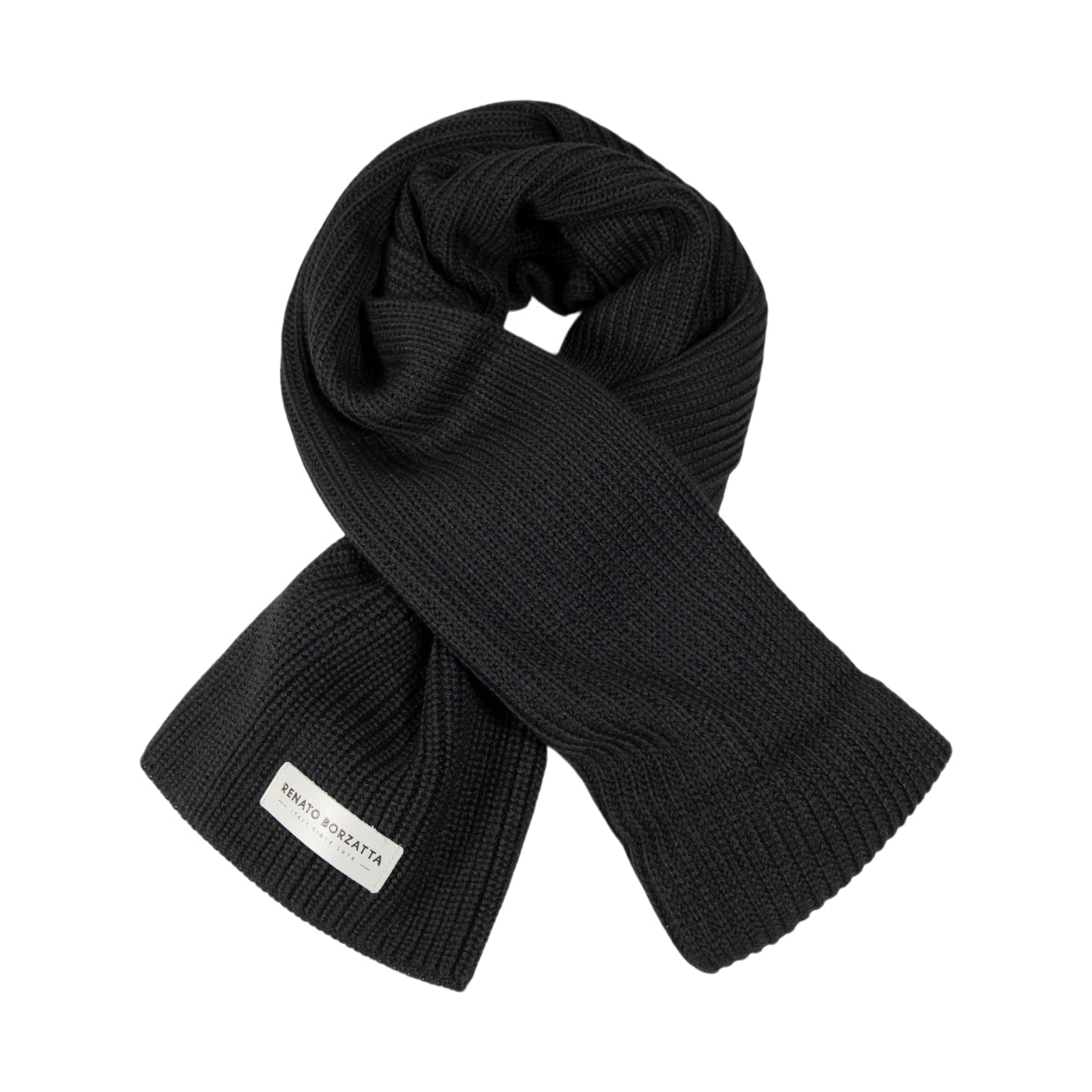 RB5002A | CERVINO Wool Blend Knit Scarf Made in Italy. Black - One Size