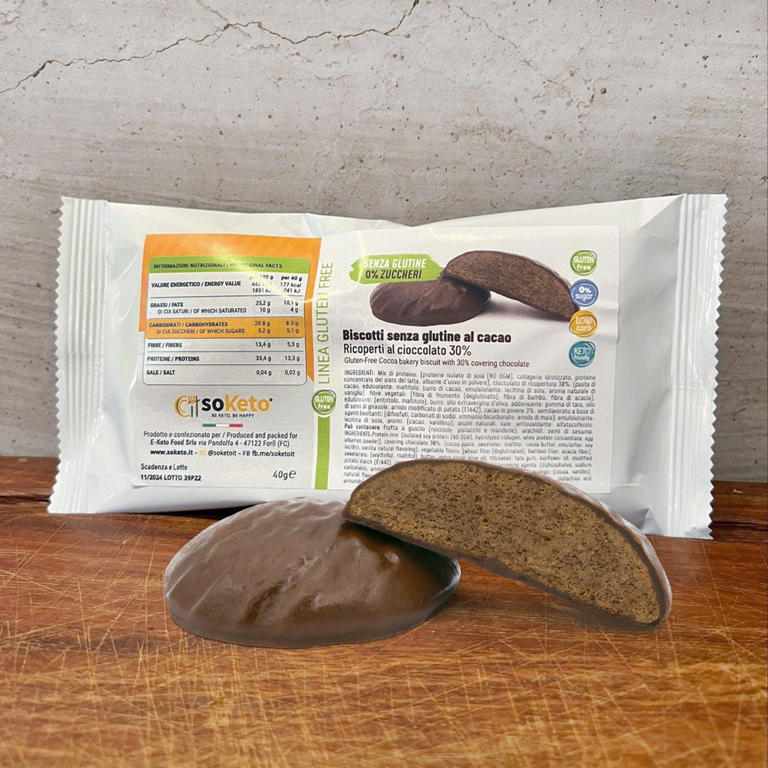 KETO GLUTEN-FREE biscuits cocoa covered chocolate 0% sugar