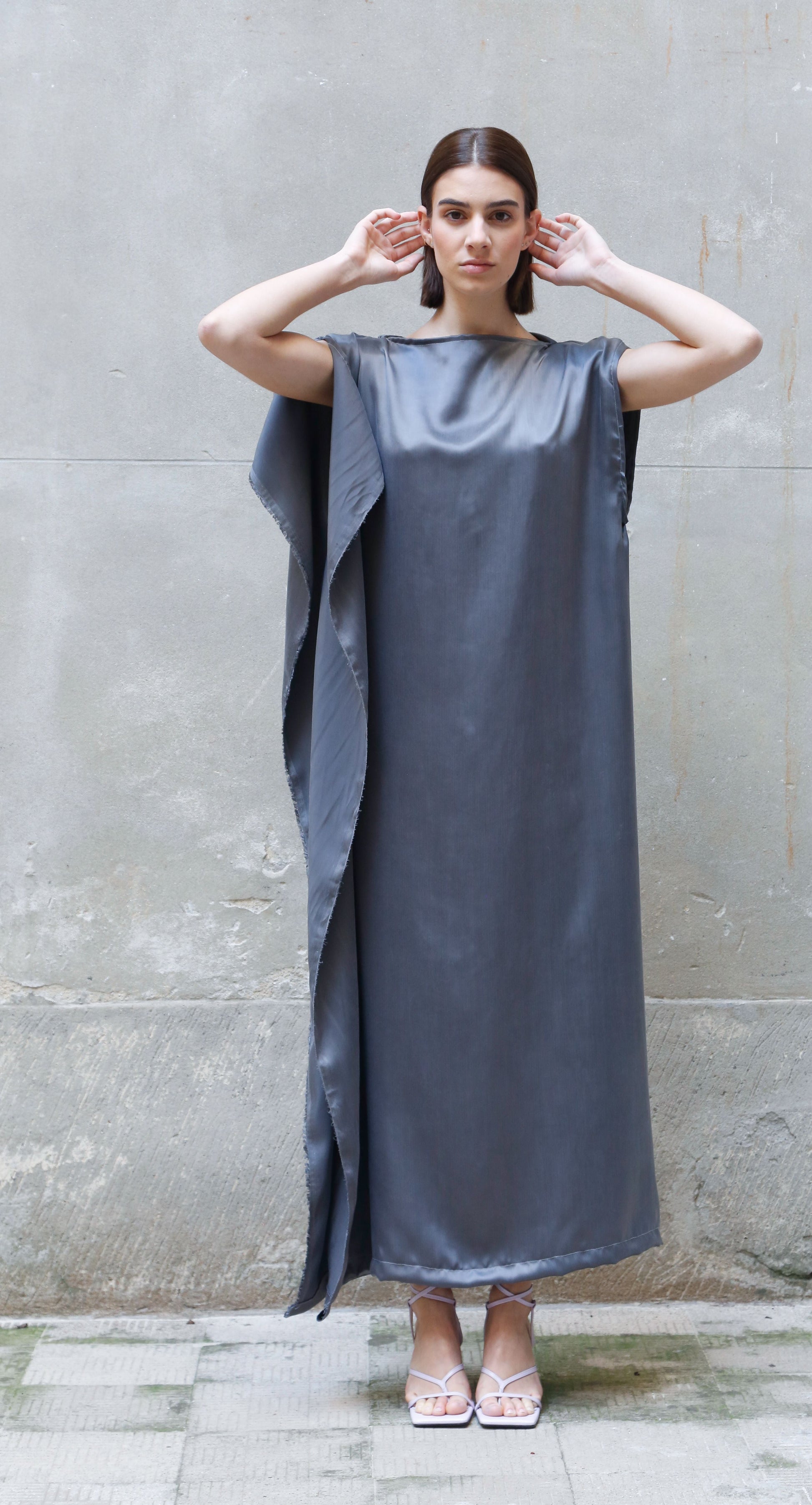 Sleeveless Bemberg Draped Maxi Dress-2