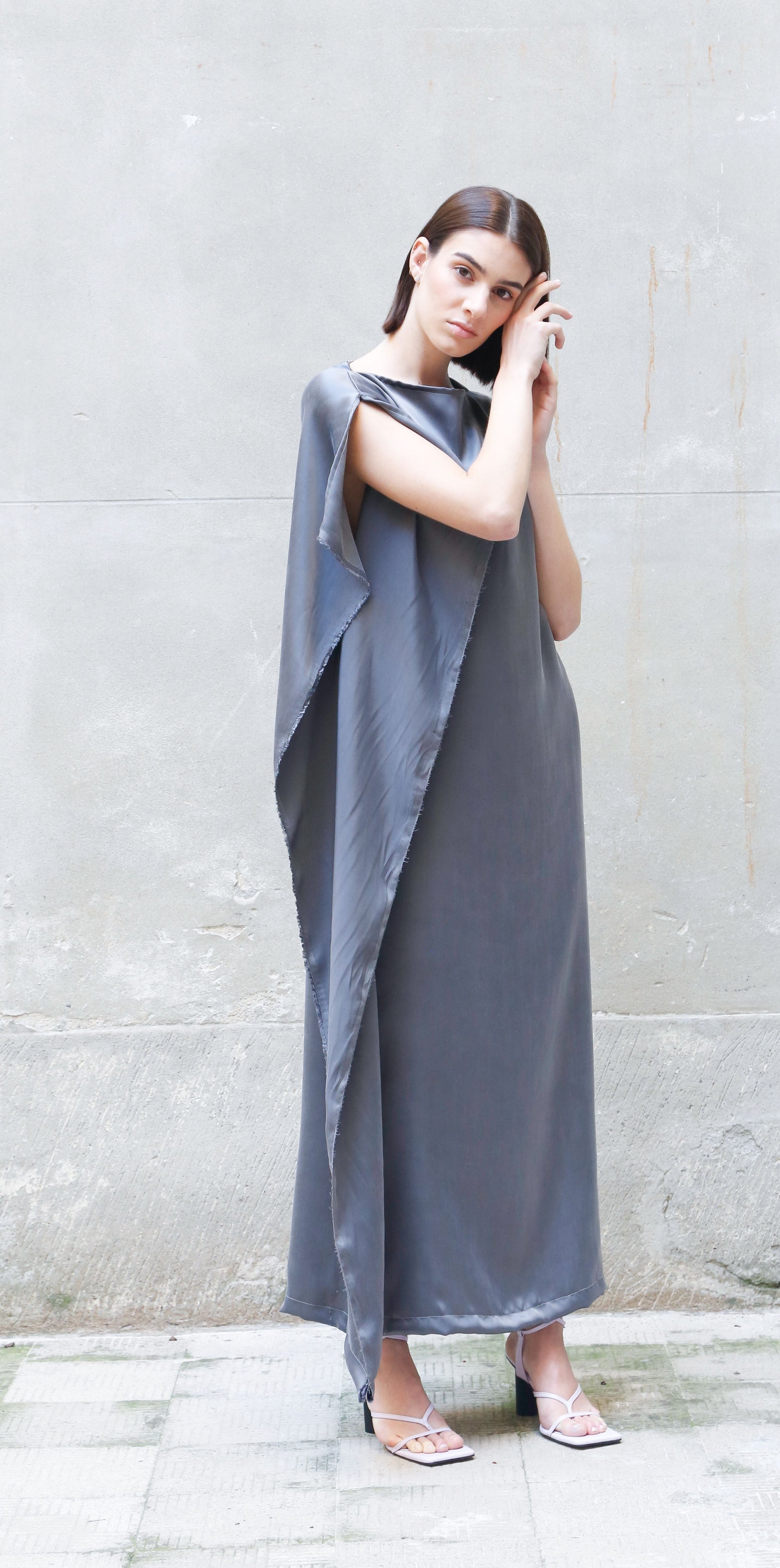 Sleeveless Bemberg Draped Maxi Dress-3