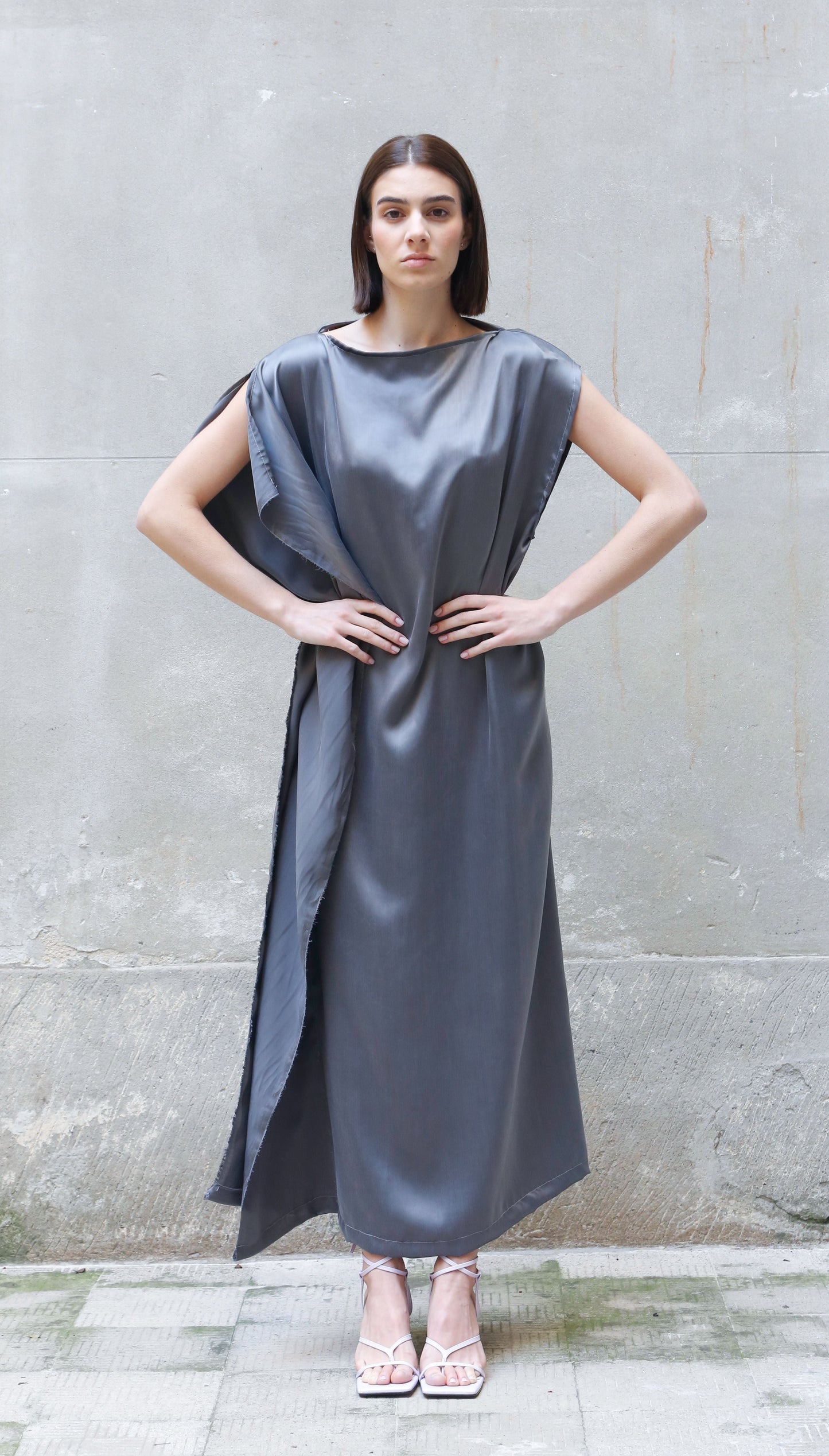Sleeveless Bemberg Draped Maxi Dress-4