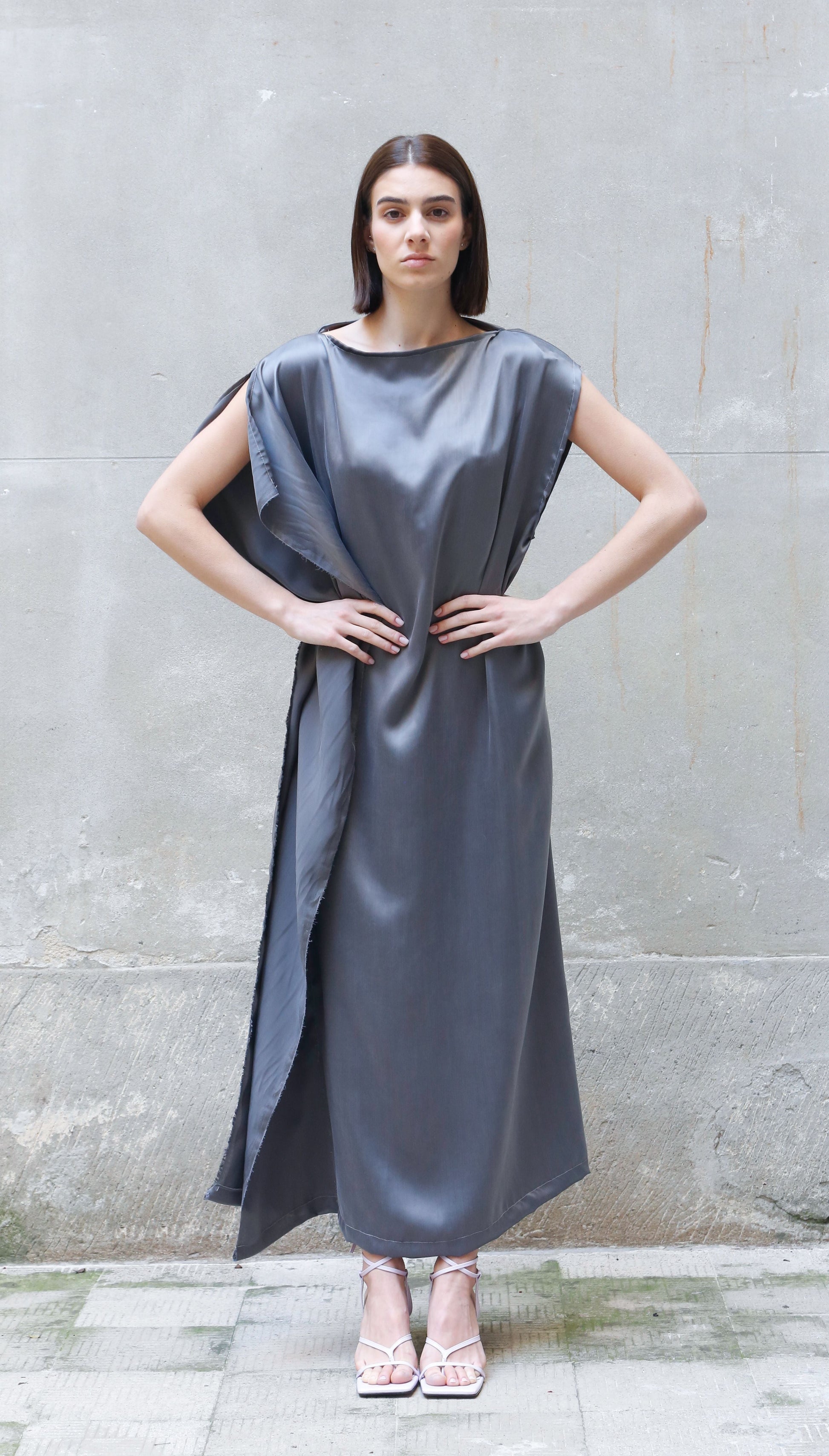 Sleeveless Bemberg Draped Maxi Dress-4