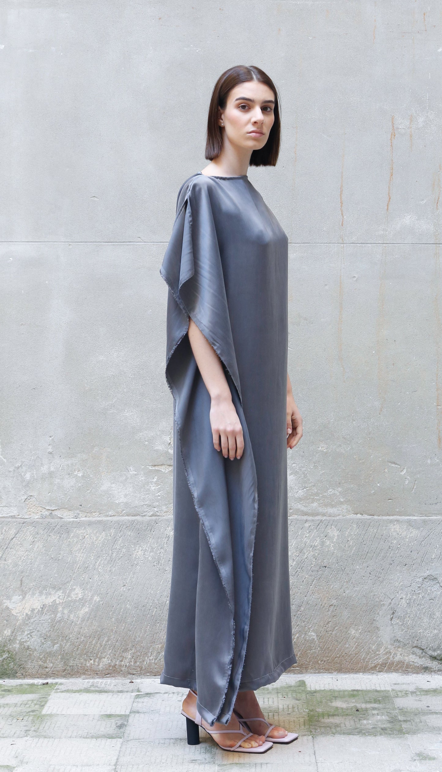Sleeveless Bemberg Draped Maxi Dress-5