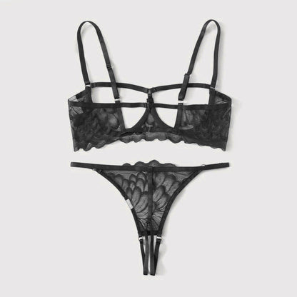 2-Piece Peek-a-boo Bra and Crotchless G-String Set - S/M/L/XL-0