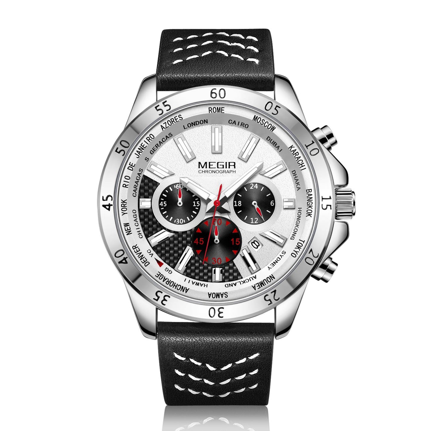 MEGIR Sports Watches for Mens Luxury Quartz Clock Chronograph Leather Fashion Casual Wristwatch Army Military Watch Reloj Hombre