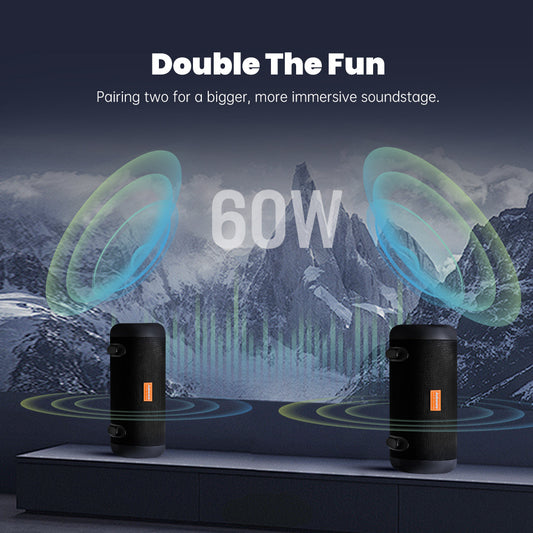 WHALE with Nylon Strap – Bluetooth IPX7 Waterproof Portable Outdoor Speaker with 30W Stereo Sound and USB Charge Out