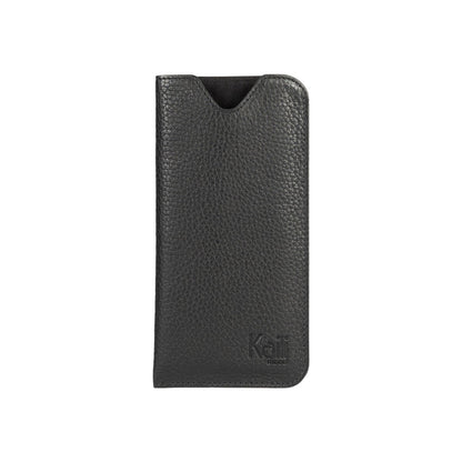 K0030AB | Custodia per Occhiali in Vera Pelle pieno fiore, grana dollaro - Colore Nero - Dimensioni: cm 8,5 x 16,5 x 0,5 - Confezione: Scatola regalo fondo/coperchio