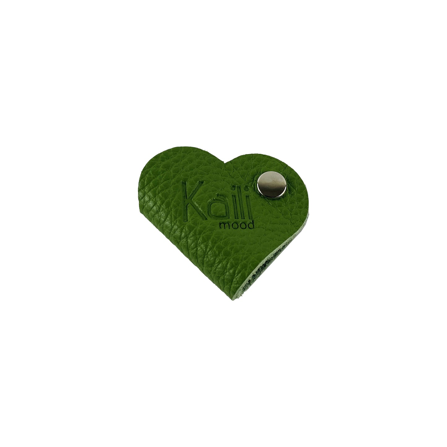 K0039EB | Heart Cable Winder Made in Italy in Genuine Full Grain Leather, Dollar Grain - Green Color - Dimensions: 5 x 8 x 0.5 cm - Packaging: Rigid Gift Box with bottom/lid