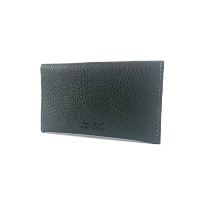 K0040FB | Flap pouch Made in Italy in genuine full-grain leather, dollar grain - Grey colour - Dimensions: 13 x 8 x 0.5 cm - Packaging: Rigid bottom/lid gift box