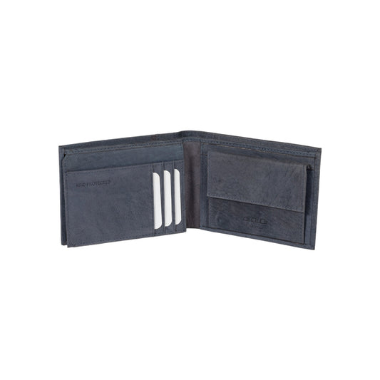 K12220DF | Portafogli Uomo in Vera Pelle pieno fiore, Naked. Colore Blu. Protezione RFID. Dimensioni da chiuso: cm 11,5 x 8,3 x 2. Confezione: Scatola regalo fondo/coperchio
