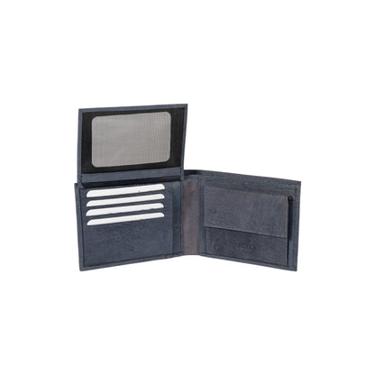 K12220DF | Portafogli Uomo in Vera Pelle pieno fiore, Naked. Colore Blu. Protezione RFID. Dimensioni da chiuso: cm 11,5 x 8,3 x 2. Confezione: Scatola regalo fondo/coperchio