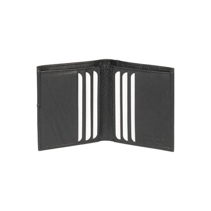 RB12113A | Vertical Wallet in Genuine Full-Grain Leather, Dollar/Light Grain. Black. RFID Protection. Closed Dimensions: 9.5 x 10 x 1 cm. Packaging: Gift box bottom/lid