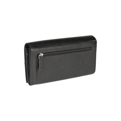 RB12129A | Portafogli Donna in Vera Pelle pieno fiore, grana dollaro/leggera. Colore Nero. Protezione RFID. Dimensioni da chiuso: cm 18,5 x 10 x 3. Confezione: Scatola regalo fondo/coperchio