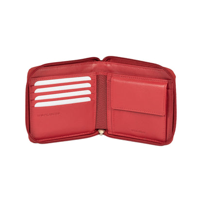RB12175V | Portafogli con Lampo in Vera Pelle pieno fiore, grana dollaro/leggera. Colore Rosso. Protezione RFID. Dimensioni da chiuso: cm 11,5 x 10,5 x 2. Confezione: Scatola regalo fondo/coperchio