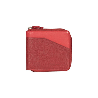 RB12175V | Portafogli con Lampo in Vera Pelle pieno fiore, grana dollaro/leggera. Colore Rosso. Protezione RFID. Dimensioni da chiuso: cm 11,5 x 10,5 x 2. Confezione: Scatola regalo fondo/coperchio