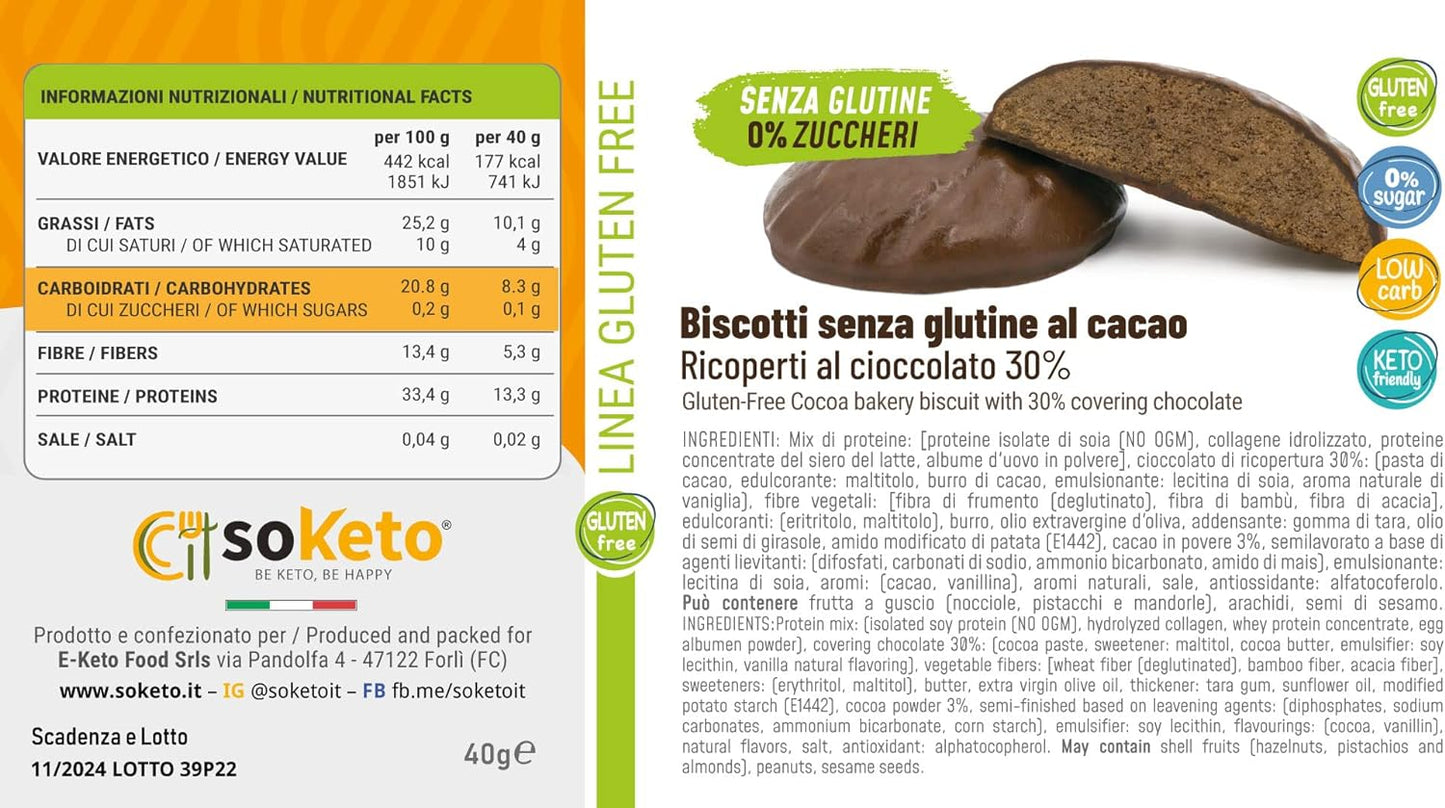 KETO GLUTEN-FREE biscuits cocoa covered chocolate 0% sugar