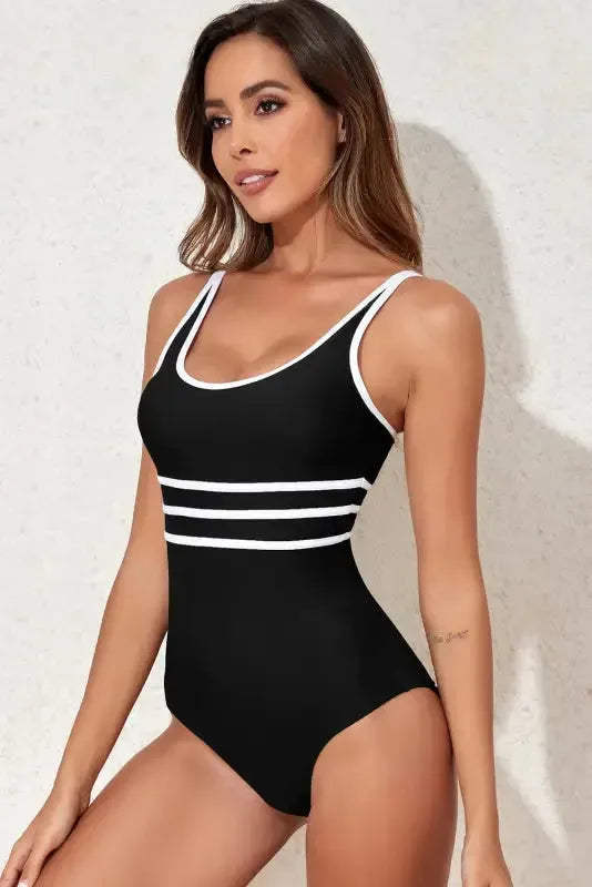 Black Contrast One-Piece Swimsuit-2