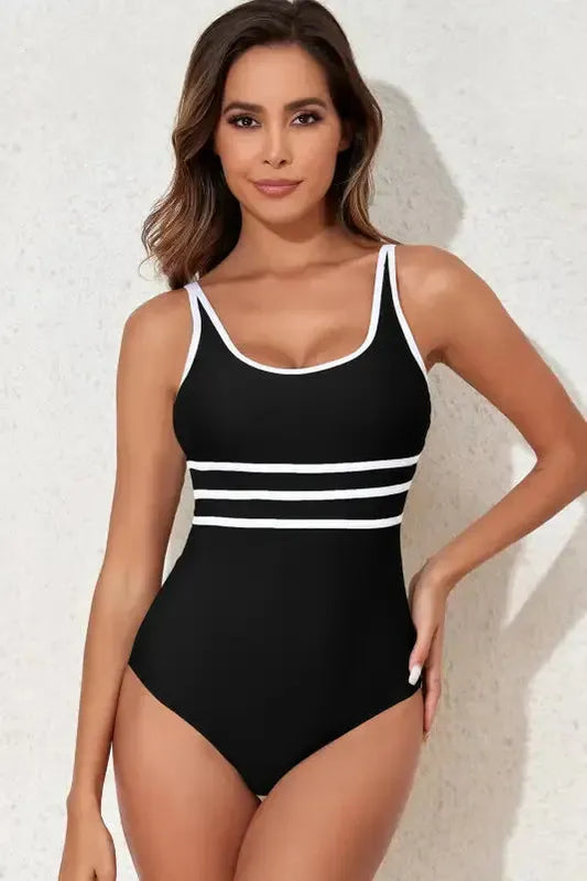 Black Contrast One-Piece Swimsuit-0