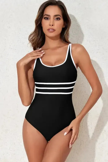Black Contrast One-Piece Swimsuit-4