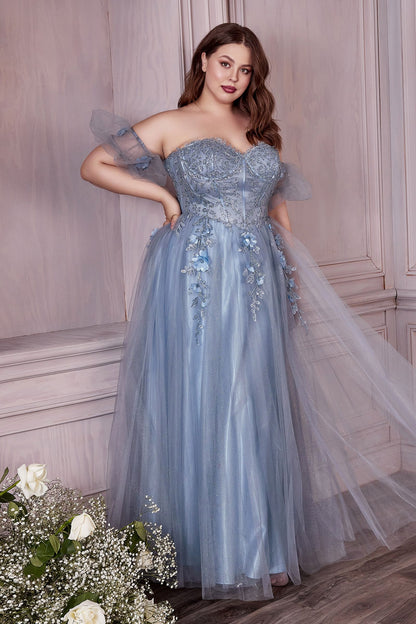 Strapless A-Line Gown And Puff Sleeves-4