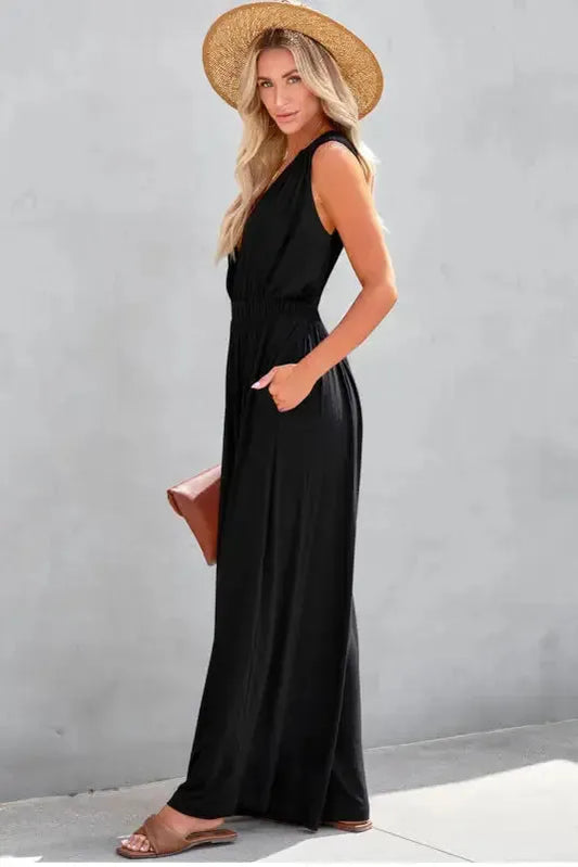 Crisscross Wide Leg Backless Jumpsuit