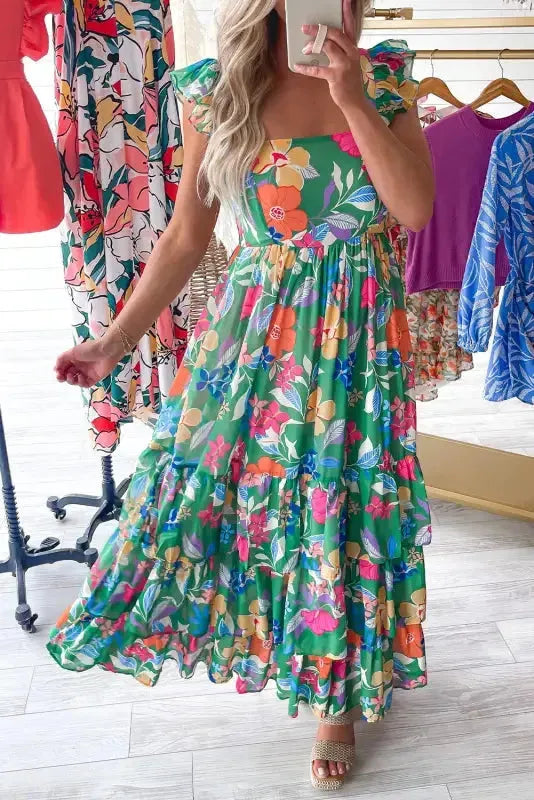 Floral Ruffle Tiered Maxi Dress-5